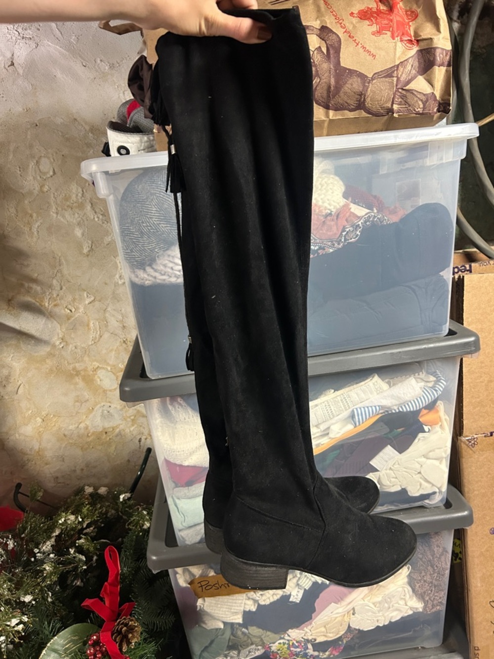 Black Over-the-Knee Suede Boots